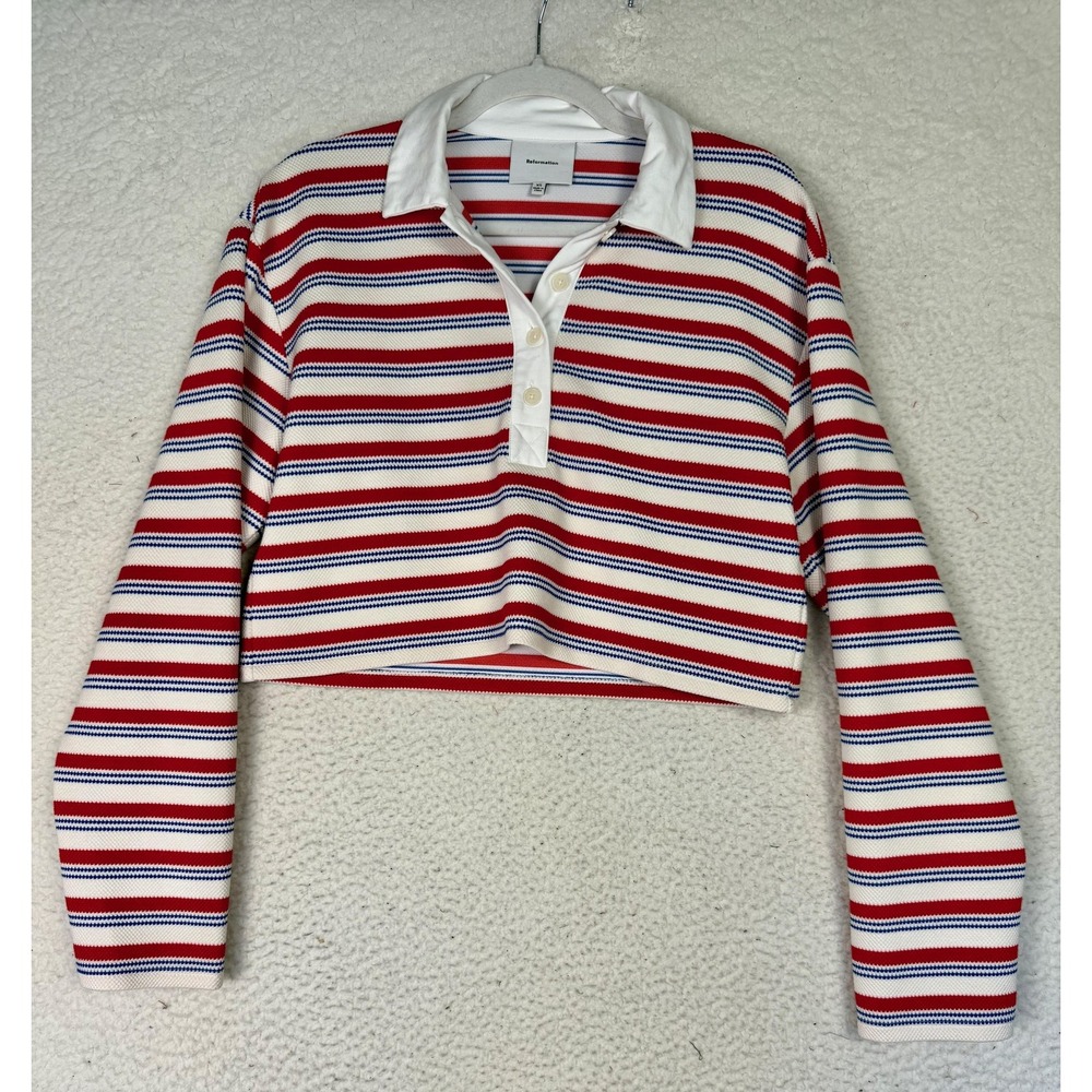 Reformation Sweater Womens XS Multicolor Striped Collared Pullover Button